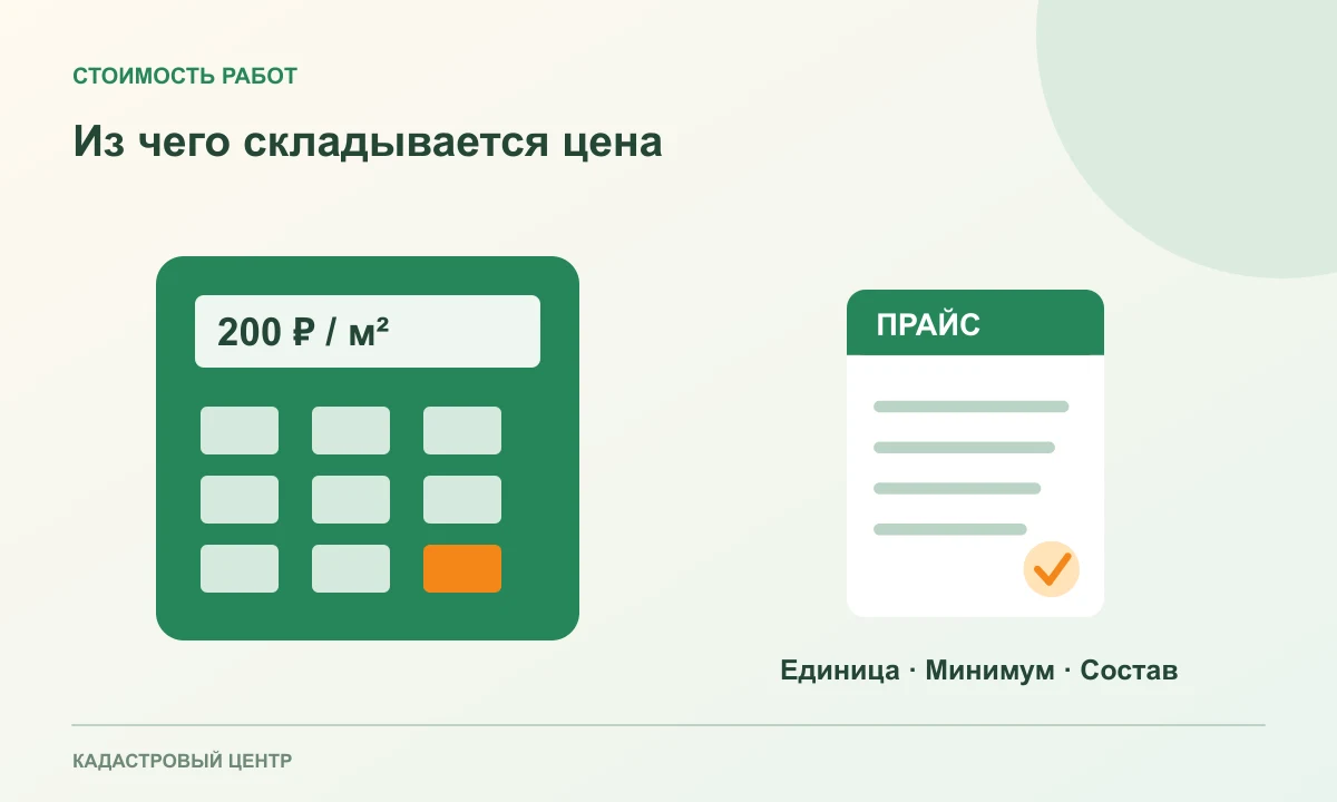 Калькулятор, линейка и таблица стоимости кадастровых услуг